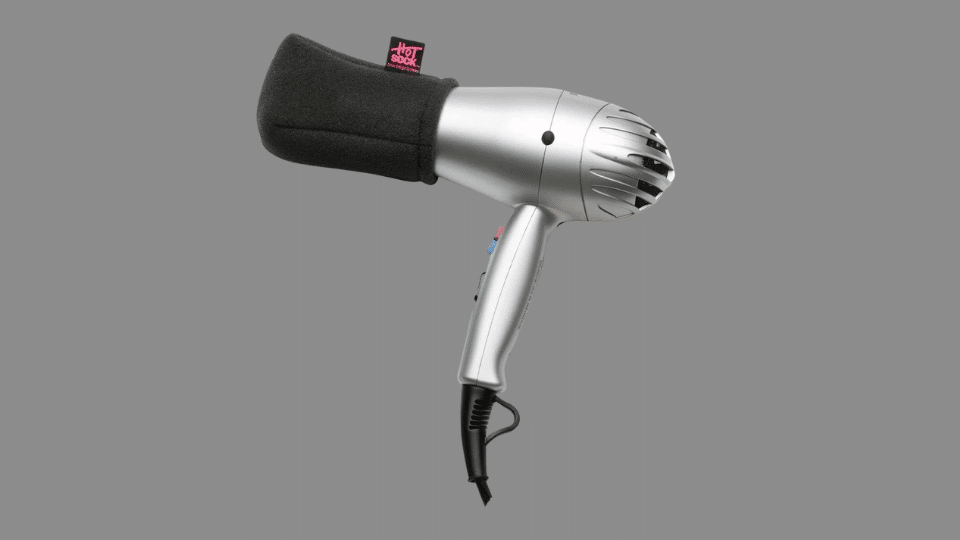 Hot Sock fabric hair dryer with diffuser sleeve attachment