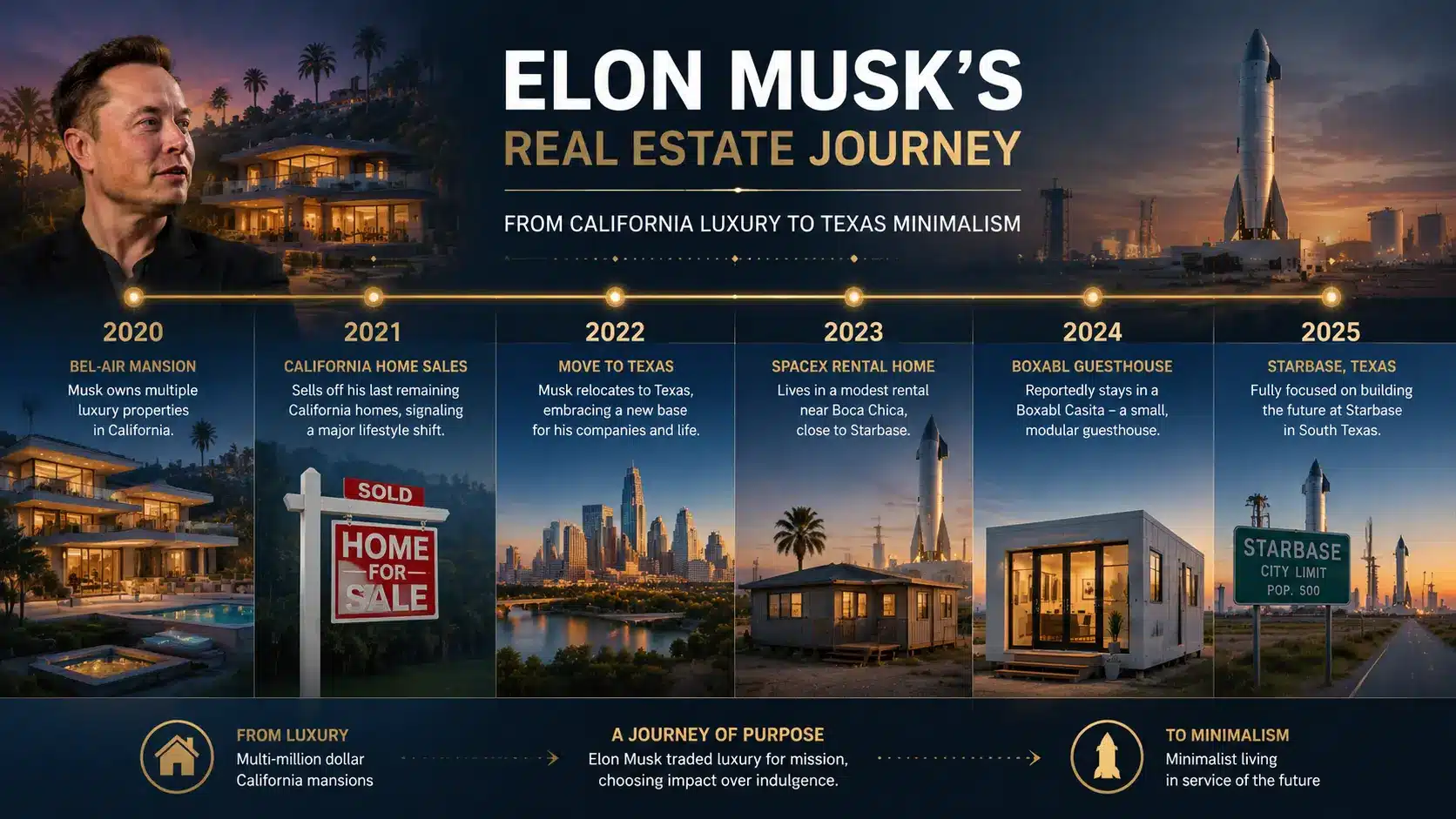 Timeline of Elon Musk’s real estate journey from California mansions to Texas living