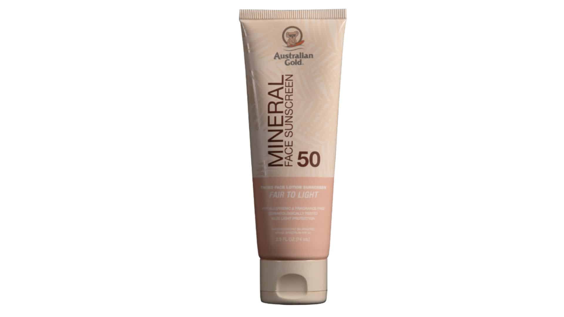 Australian Gold Mineral Face Sunscreen SPF 50 tinted lotion tube