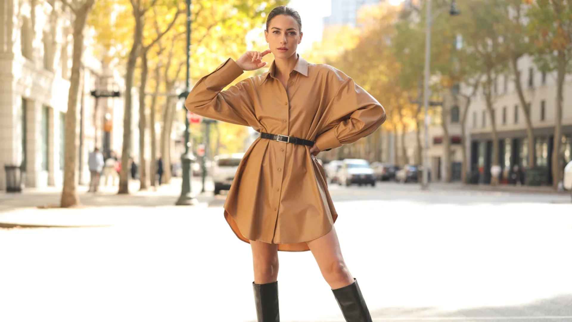 Belted Oversized Shirt With Knee-High Boots