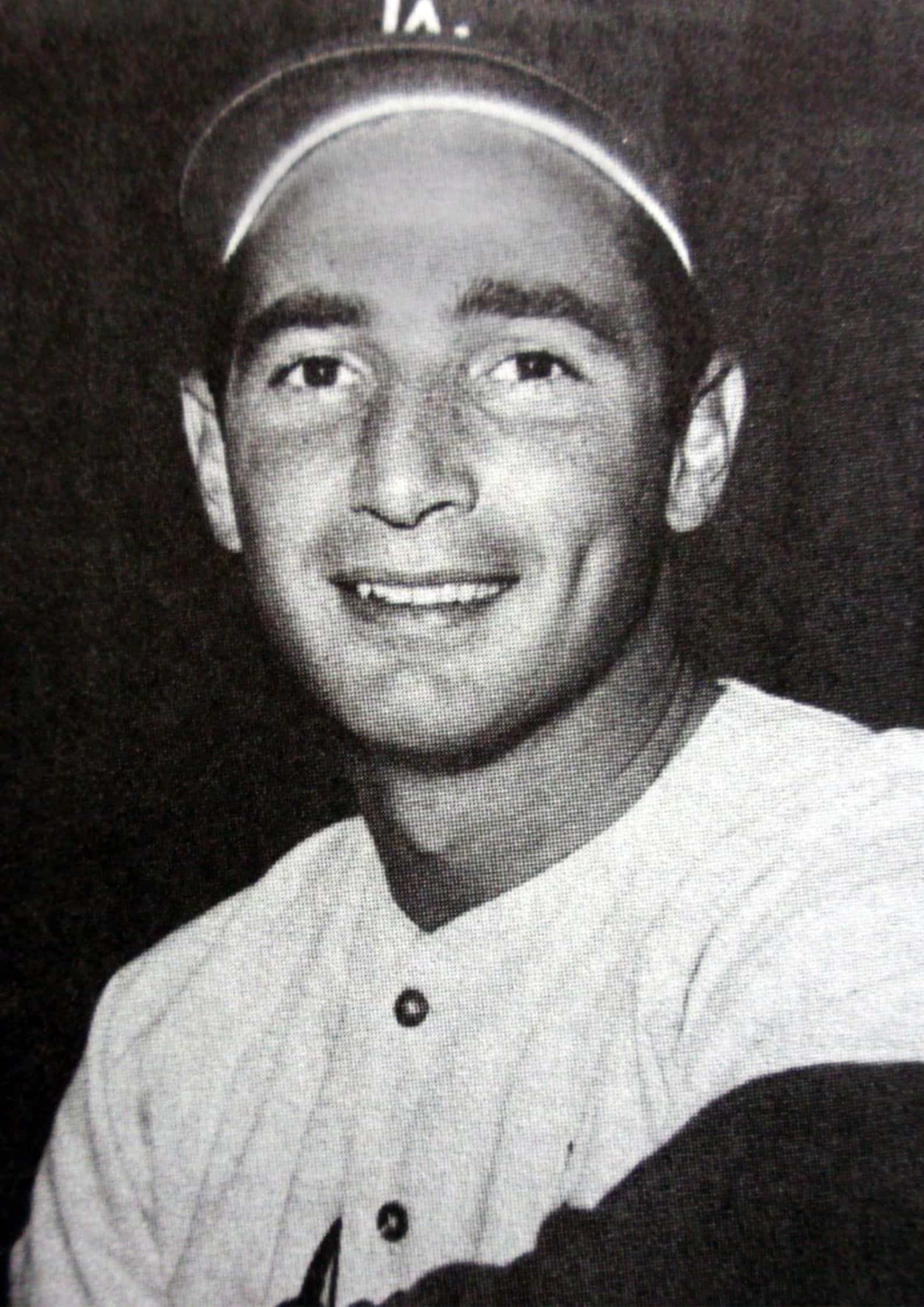 Black and white photograph of Sandy Koufax in his Los Angeles Dodgers uniform, Jewish American baseball pitcher and Hall of Fame inductee (1)