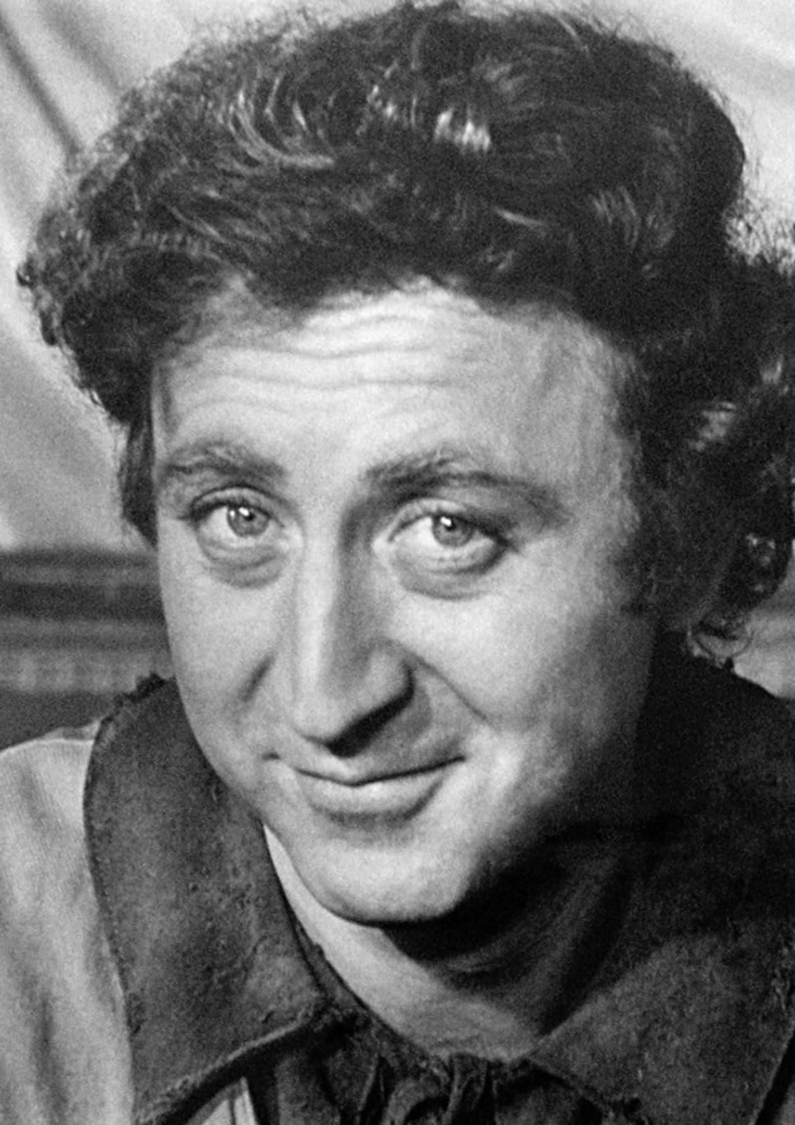 Black and white portrait photograph of Gene Wilder, American Jewish actor and writer known for Willy Wonka and Young Frankenstein (1)
