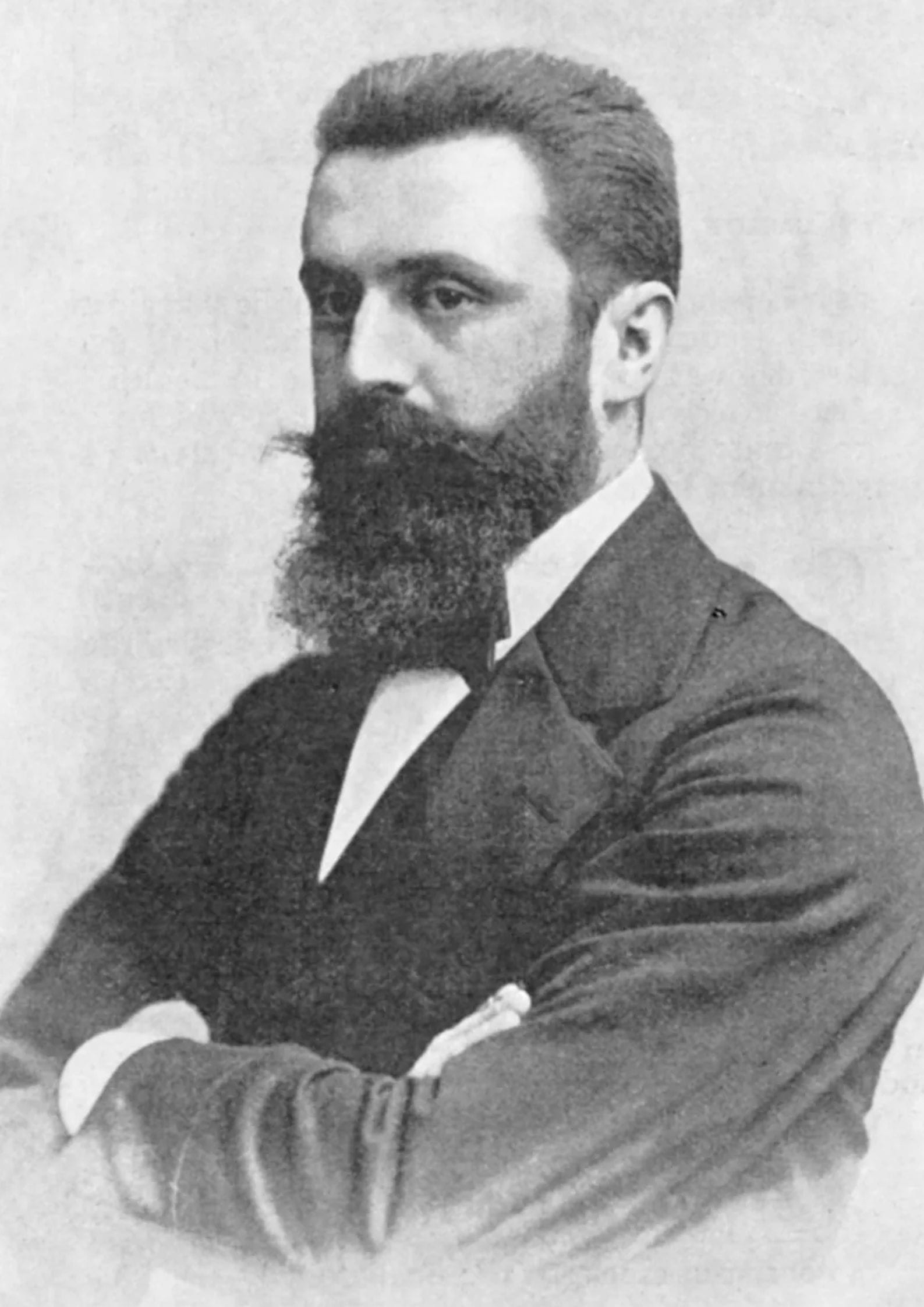 Black and white portrait photograph of Theodor Herzl, Austro-Hungarian Jewish journalist and founder of modern political Zionism (1)