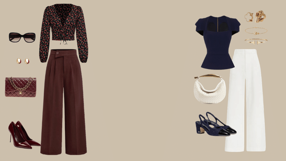 Blouse paired with cropped trousers and mules for stylish baseball game outfits.
