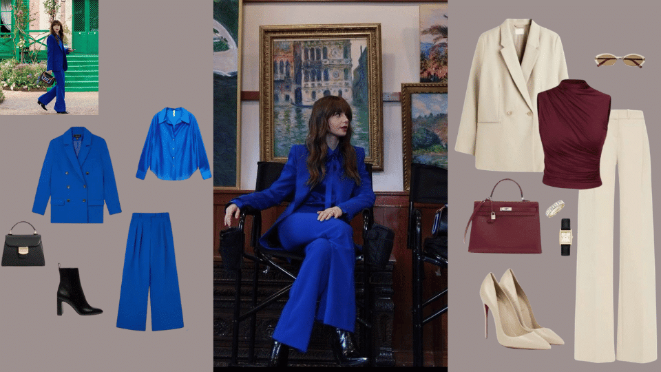 Blue Suit with Satin Blouse