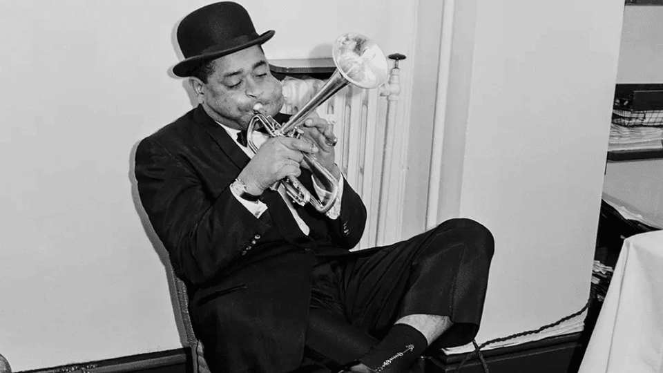 Dizzy Gillespie playing trumpet