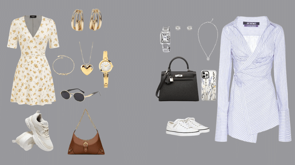 Flirty wrap dress with white sneakers for a date night baseball game outfits.
