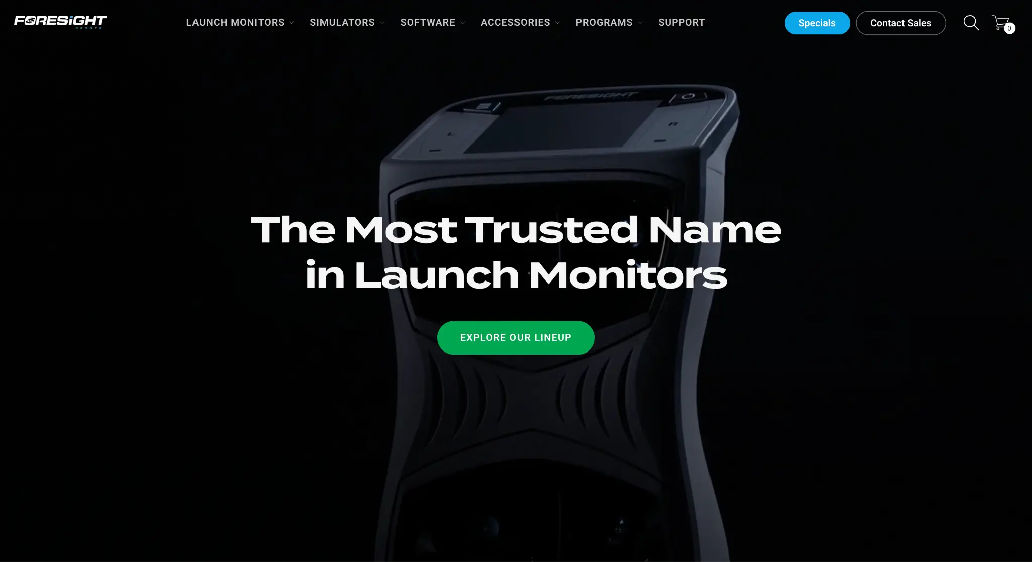 Launch monitor with display panel in dark environment with bold promotional text