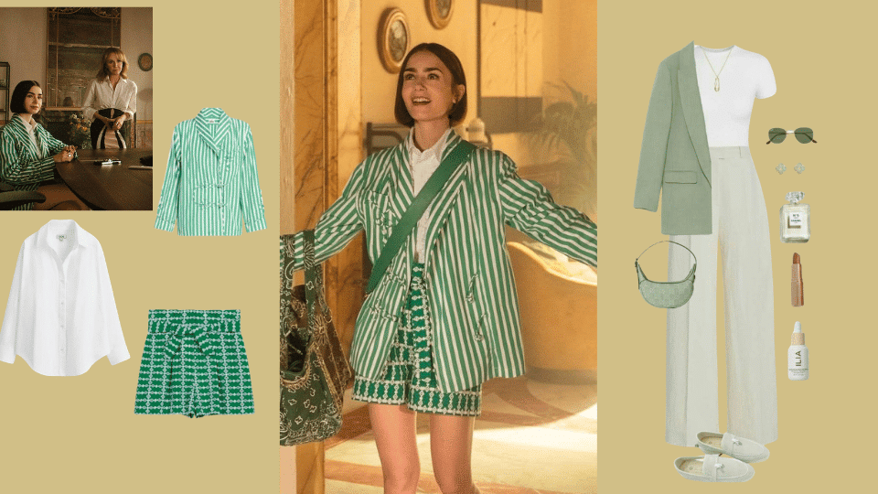 Green Blazer + White Shirt + Statement Accessories