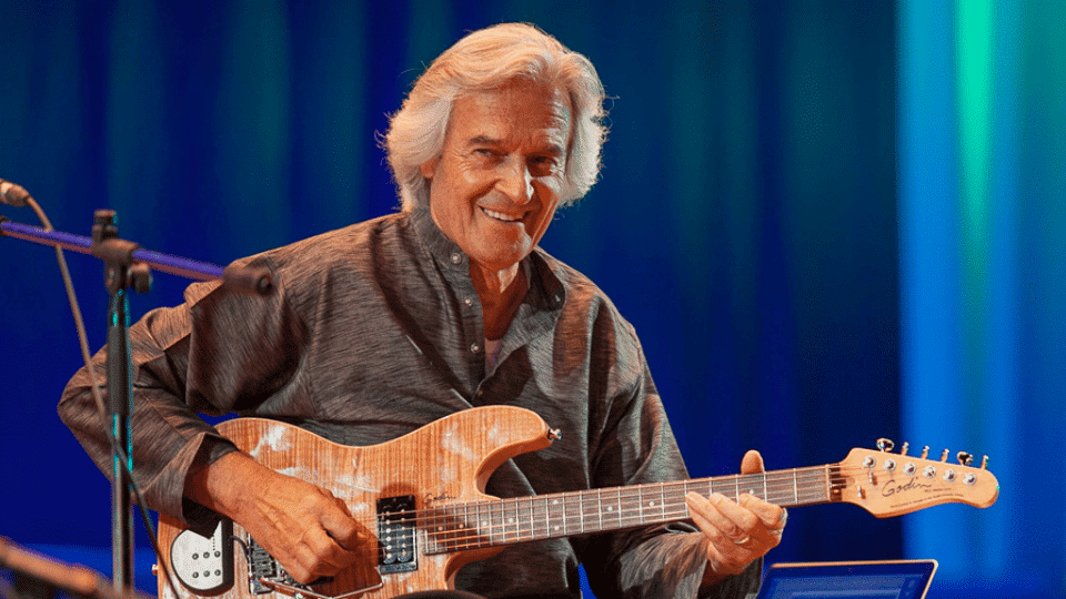 John McLaughlin playing guitar