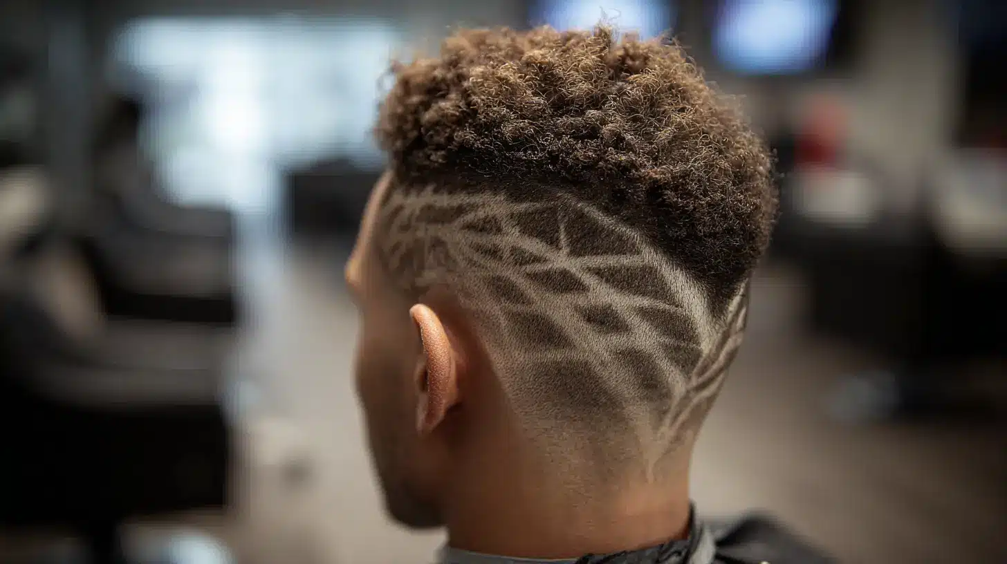 Man with custom skin fade haircut designed by barber.