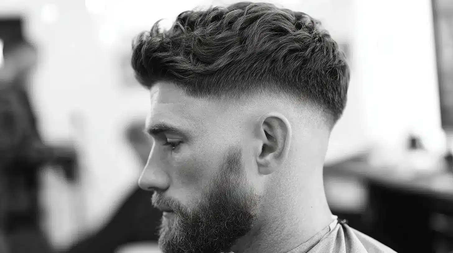 Man with skin taper fade haircut, smooth edges and fade.