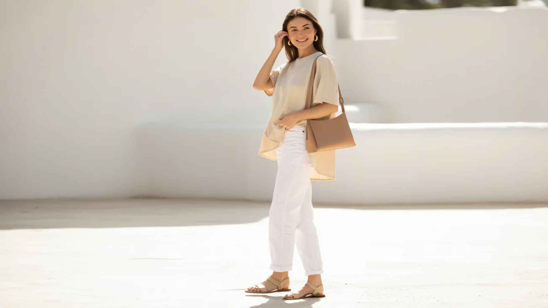 Neutral Tee With White Jeans
