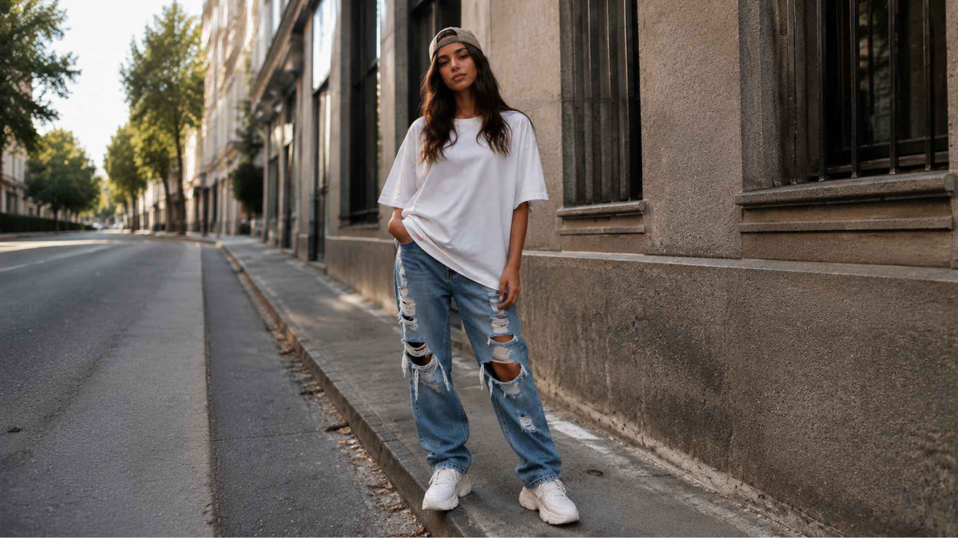 Oversized Tee With Ripped Jeans
