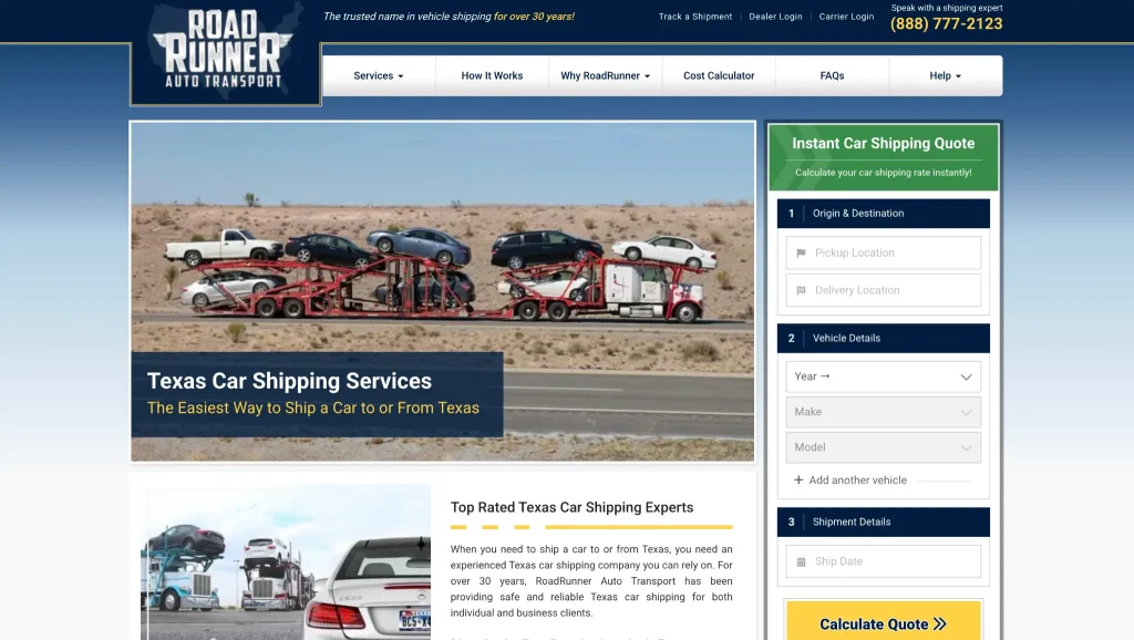 Car transporter trailer carrying multiple vehicles on desert highway under clear sky
