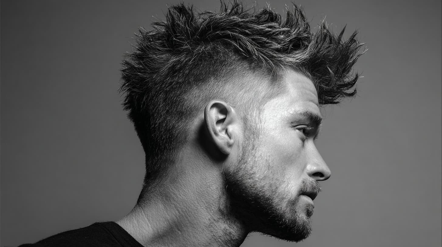 Man with skin fade haircut and spiky textured top.