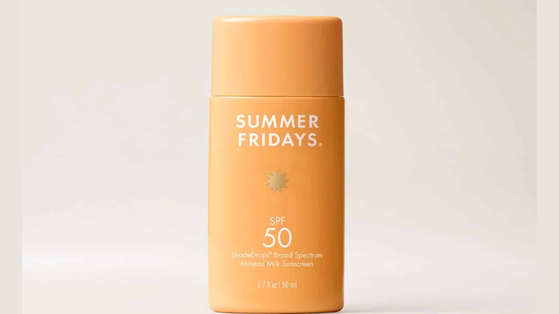 Summer Fridays ShadeDrops SPF 50 mineral milk sunscreen bottle