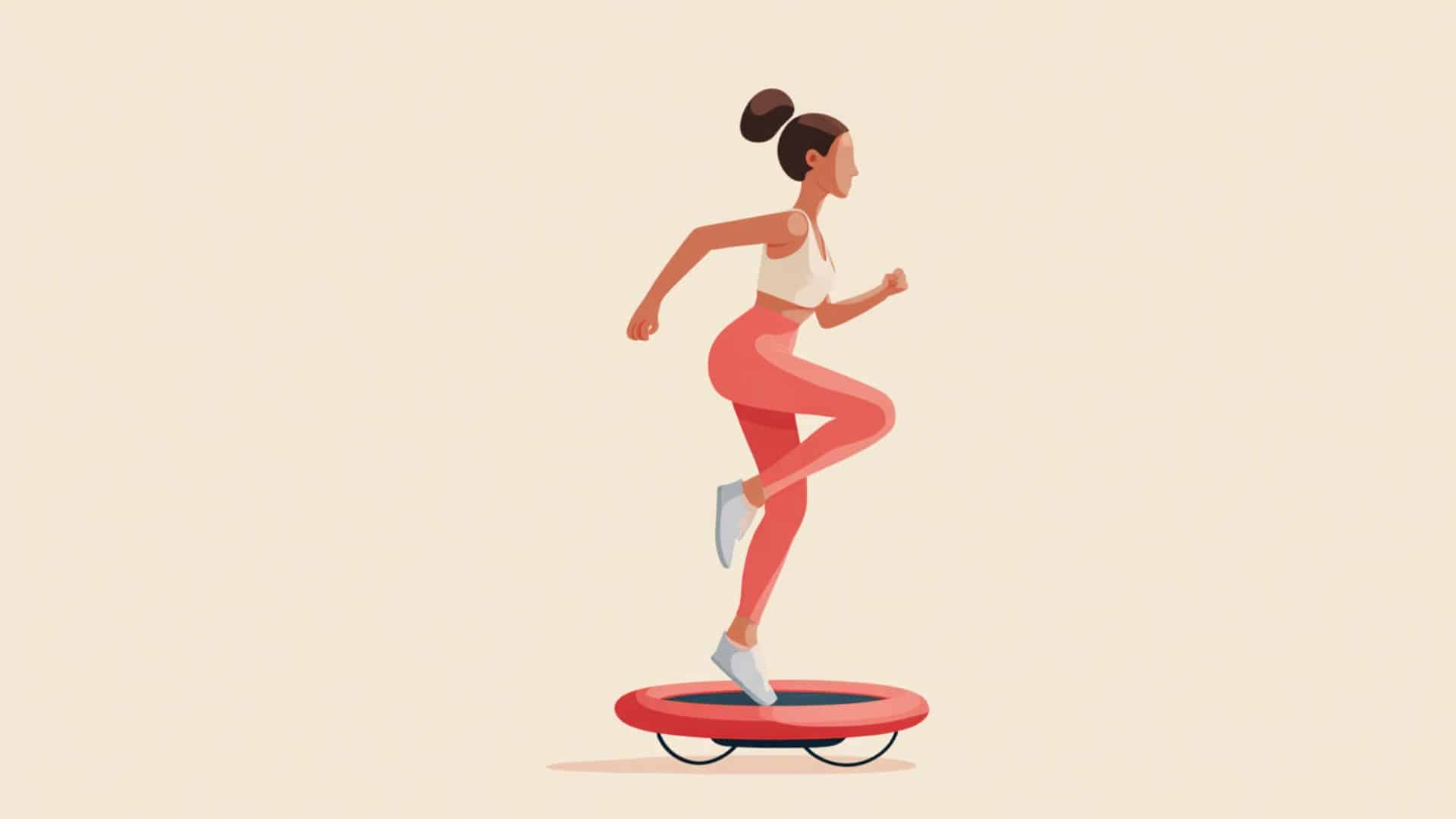 Woman doing a high bounce exercise on a mini trampoline in a minimalist fitness illustration