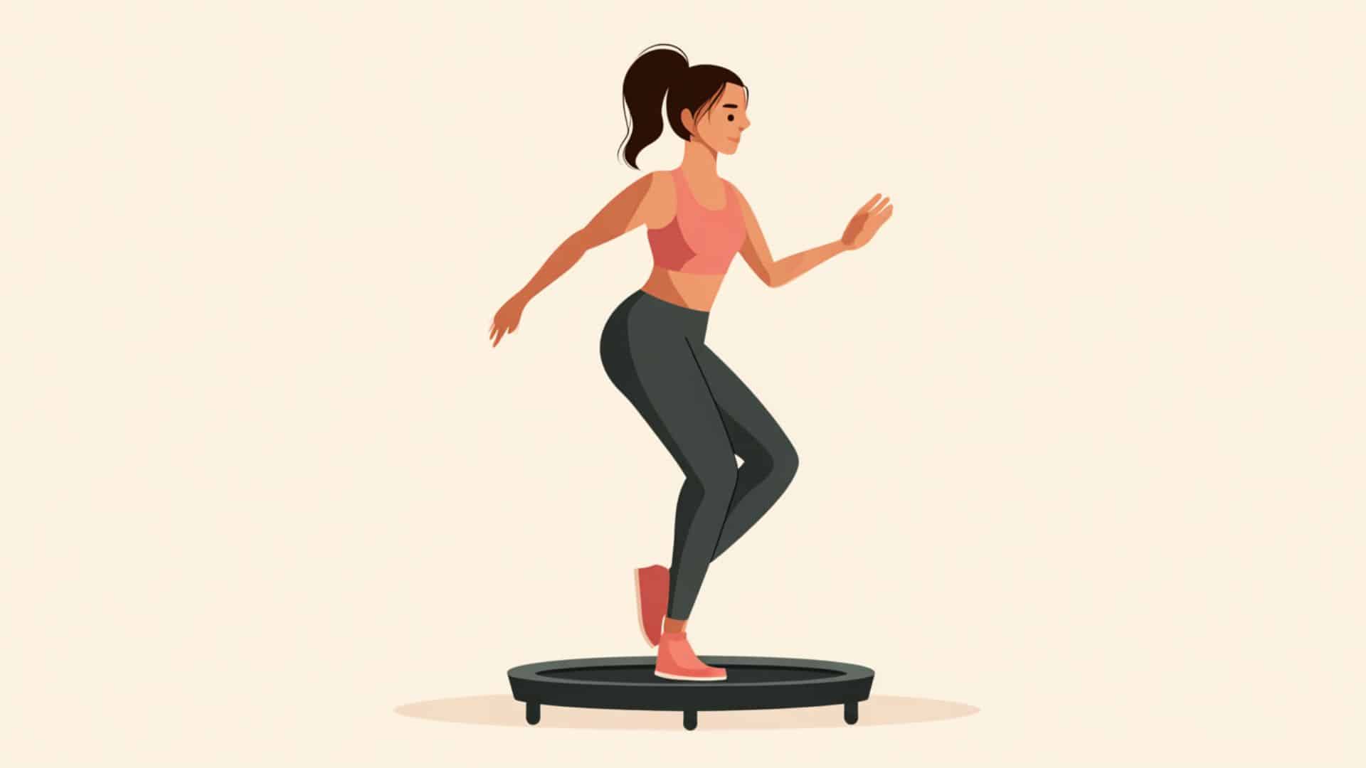 Woman doing a side-to-side shuffle on a mini trampoline in a minimalist fitness illustration