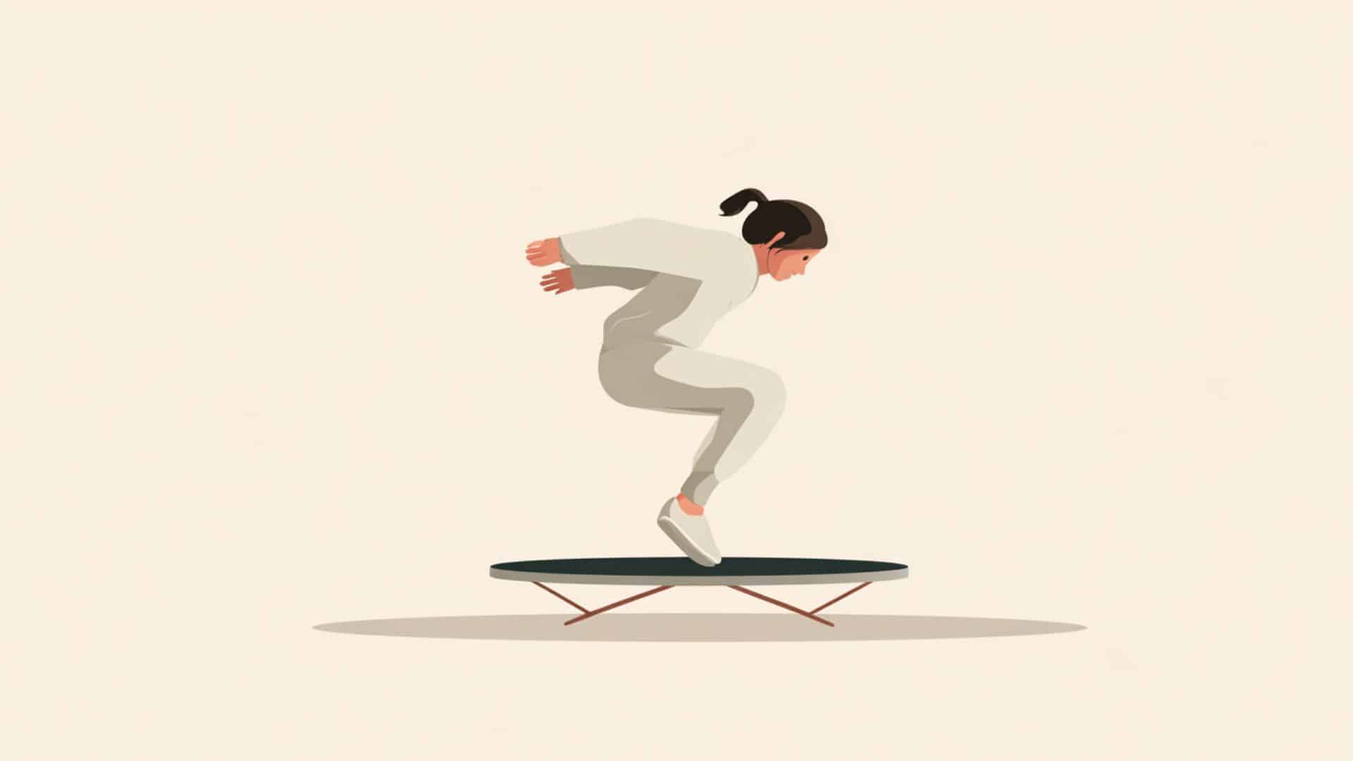 Woman doing ski jumps on a mini trampoline in a minimalist fitness illustration