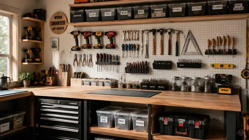 Clutter-free organized workshop with neatly stored tools