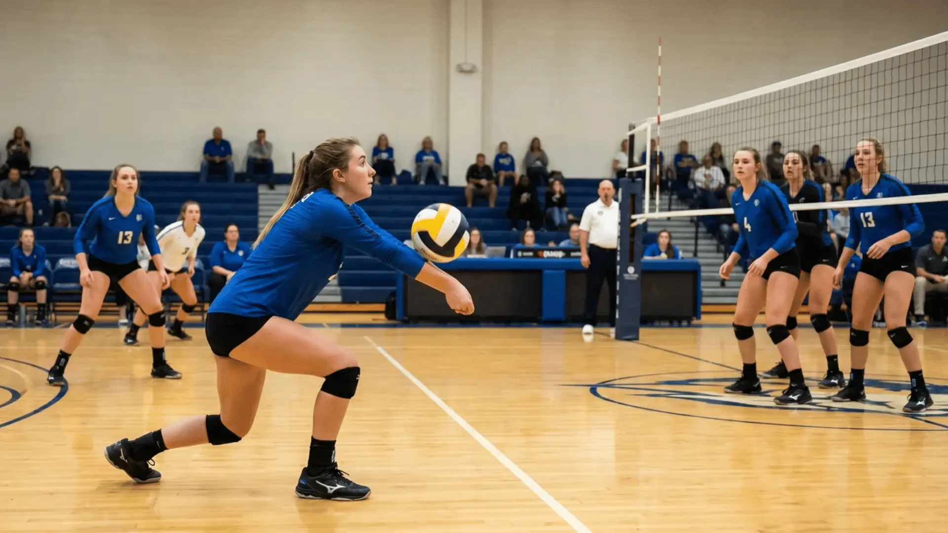 Defensive specialist receiving a volleyball serve in the back row