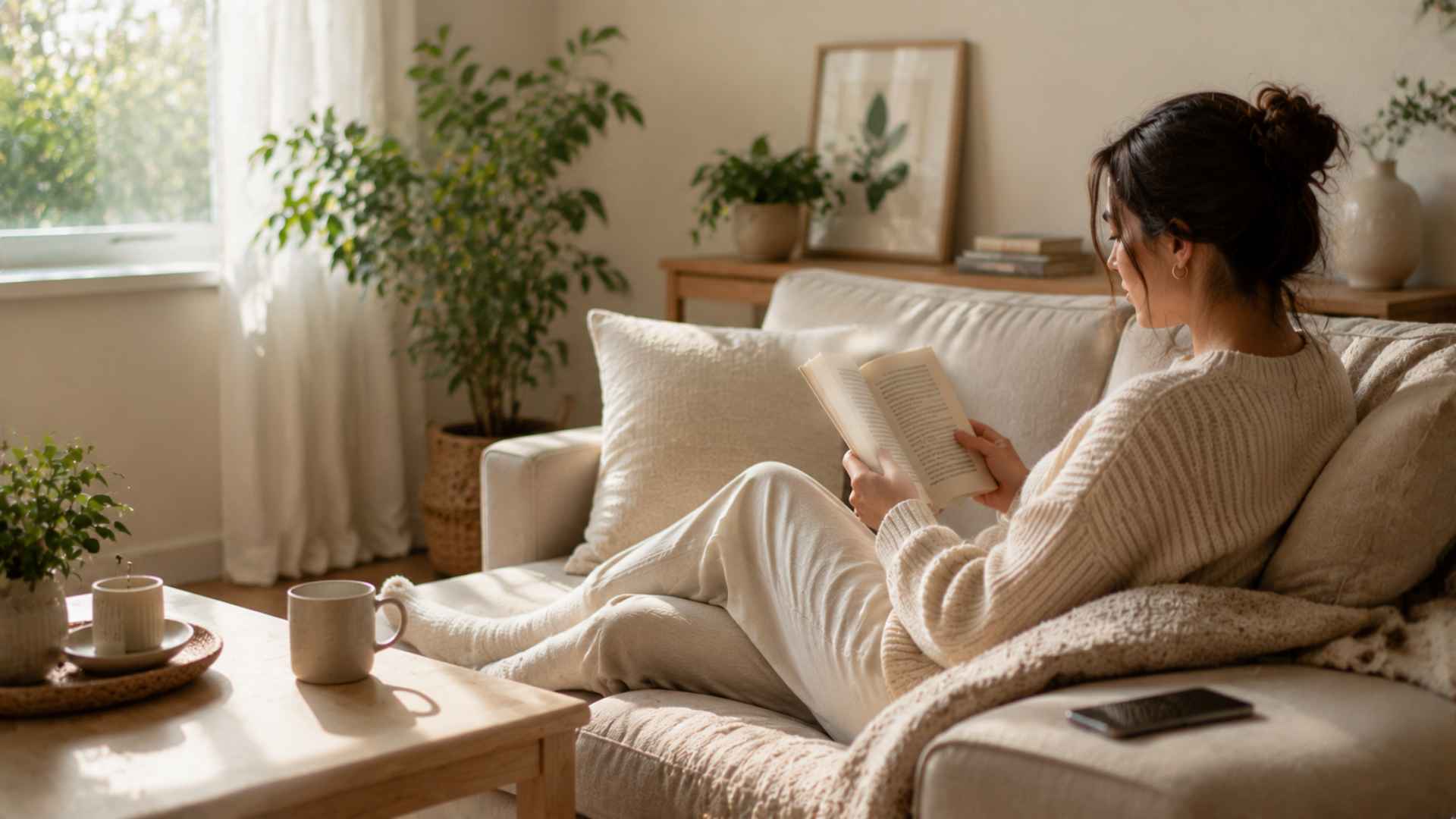 Relaxing reading scene for digital detox