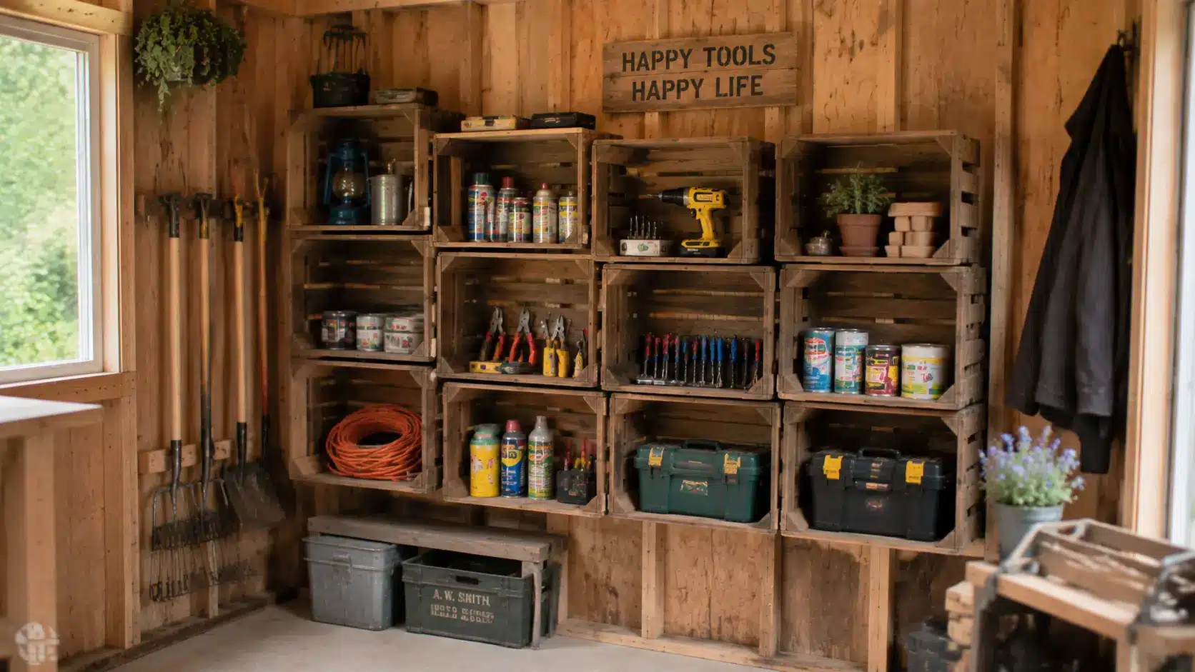 DIY wooden crate storage