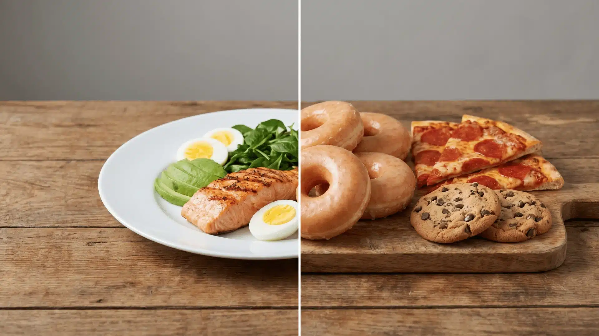 Contrast between strict keto meals and high-carb cheat foods.