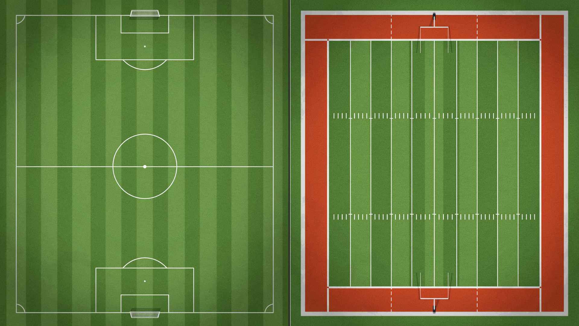 Soccer and football field markings compared in one diagram.