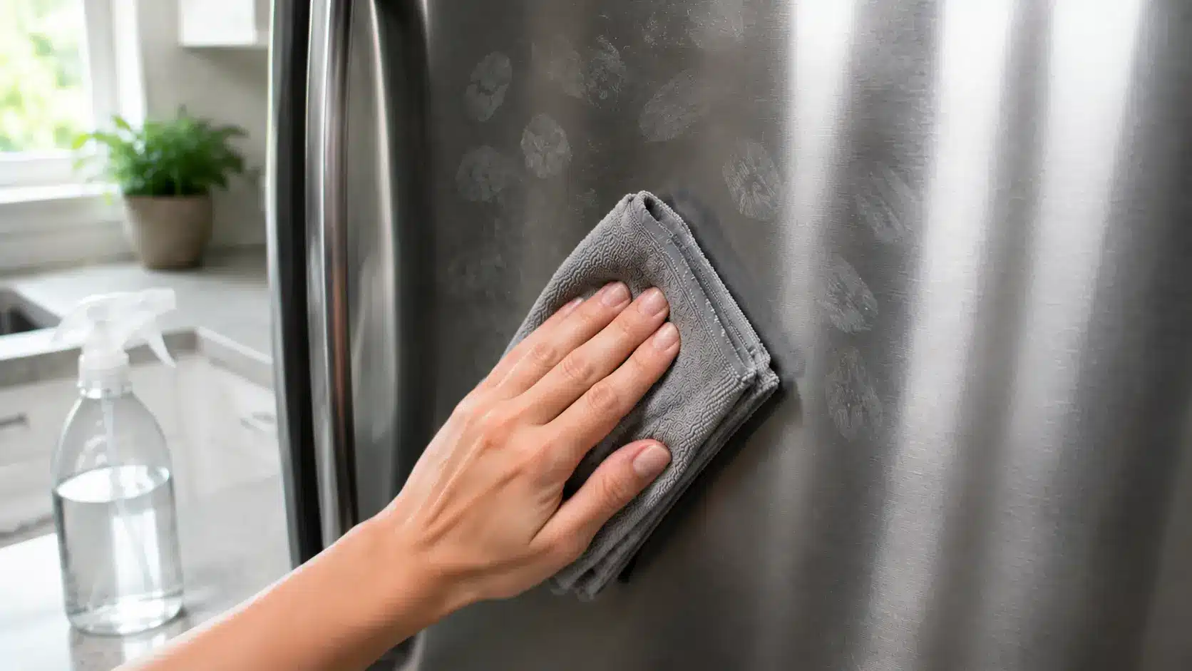 Fingerprints being removed from a stainless steel surface