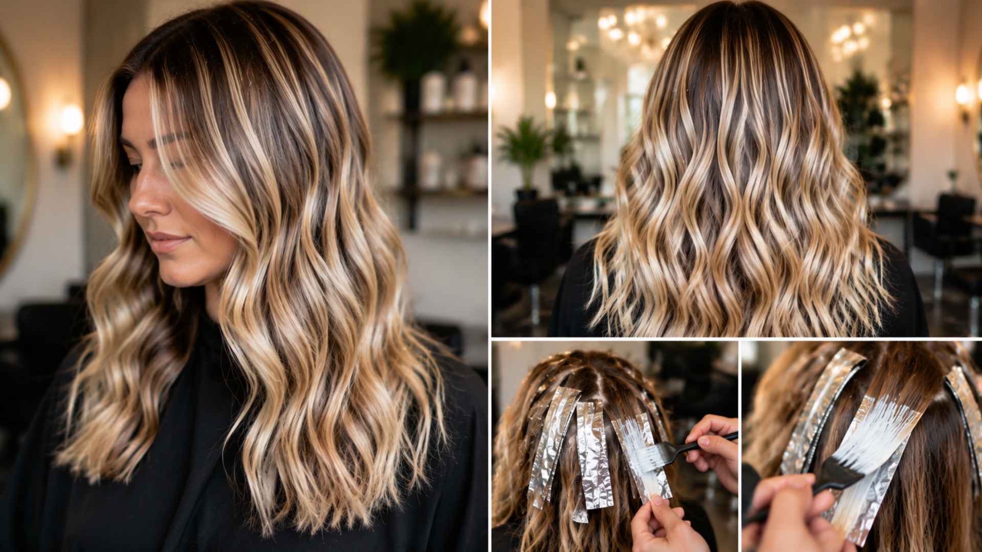 Woman with full highlights showing bright color coverage through all hair layers from roots to ends.