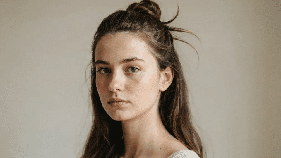 Half-up spiky bun with edgy outward strands, bold Y2K party hairstyle with punk inspired early 2000s look