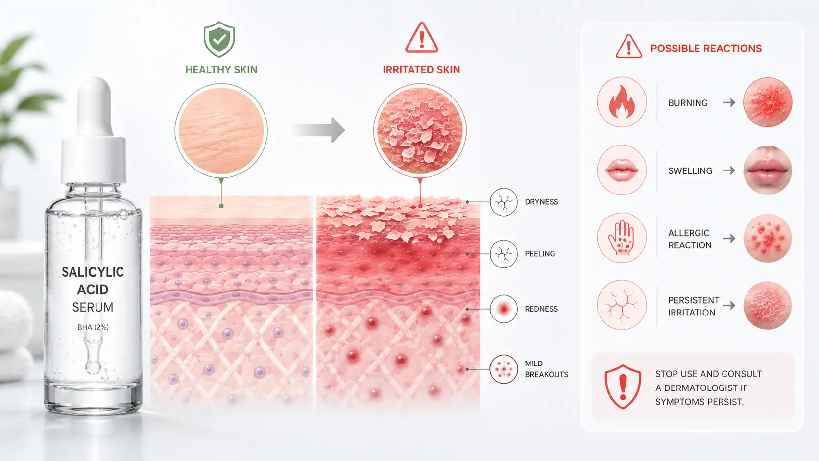 Illustration showing common salicylic acid side effects