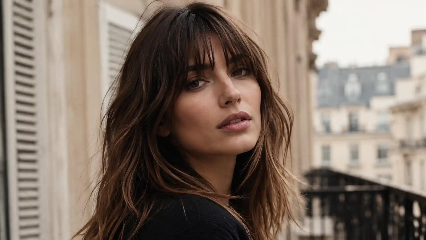 French girl fringe with soft rounded bangs at the brows and a natural undone textured finish