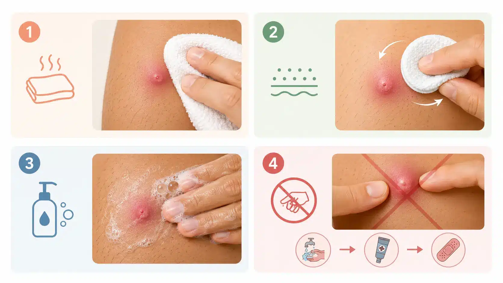 Infographic showing step by step home treatment option for ingrown hair cyst