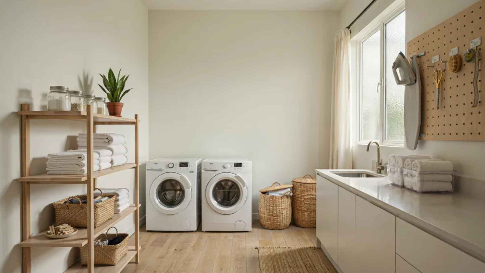Minimalist kids’ room tidy with organized toys, clothes, school supplies, and study area, bright and cheerful.