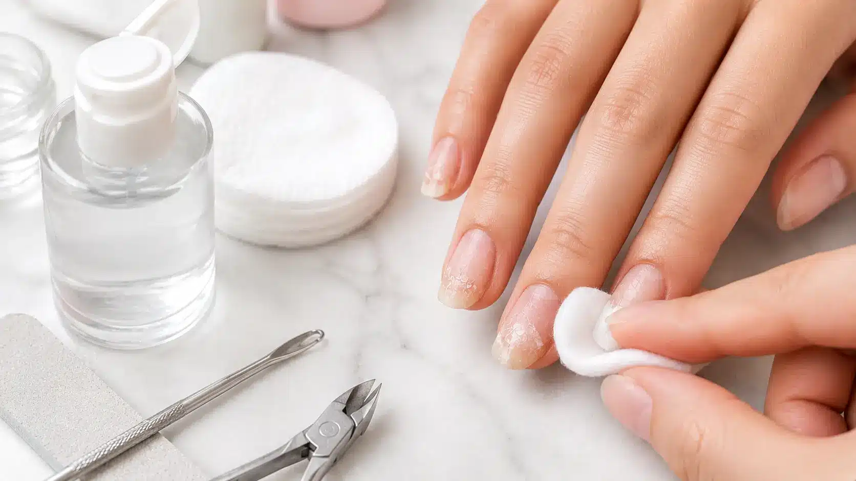 Nail glue remover being applied to dissolve adhesive residue