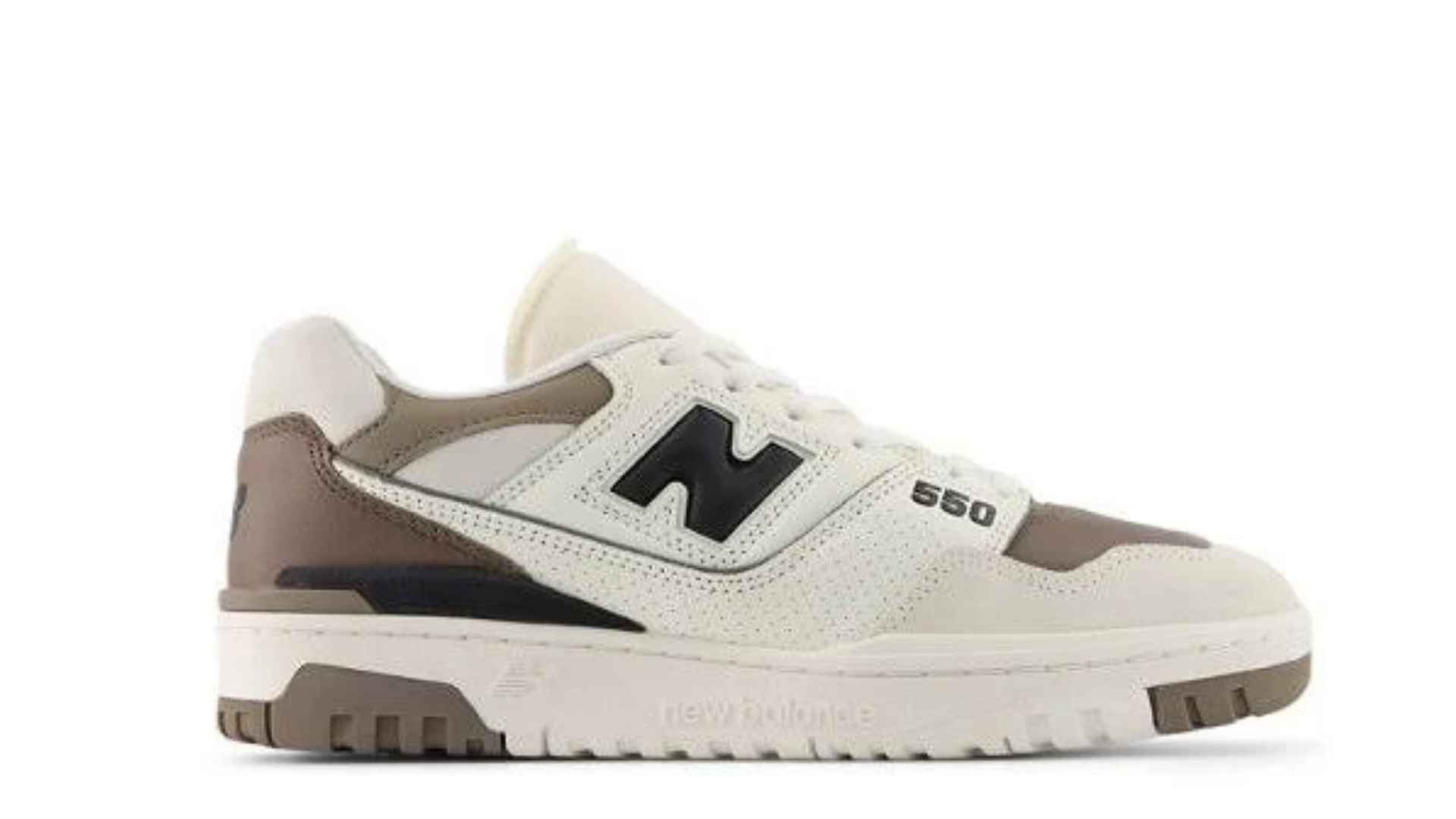 New Balance 550 retro basketball sneakers leather chunky style smart casual wear.