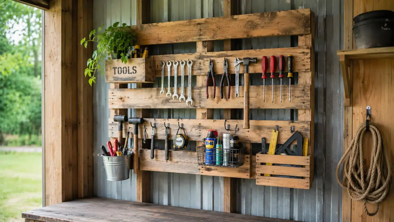 Pallet wall organizer for tools