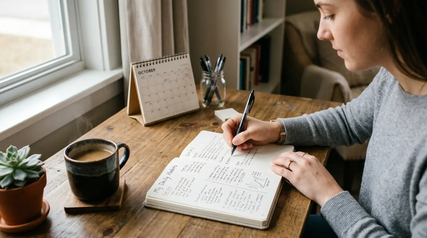 Person building a journaling habit by writing in a notebook
