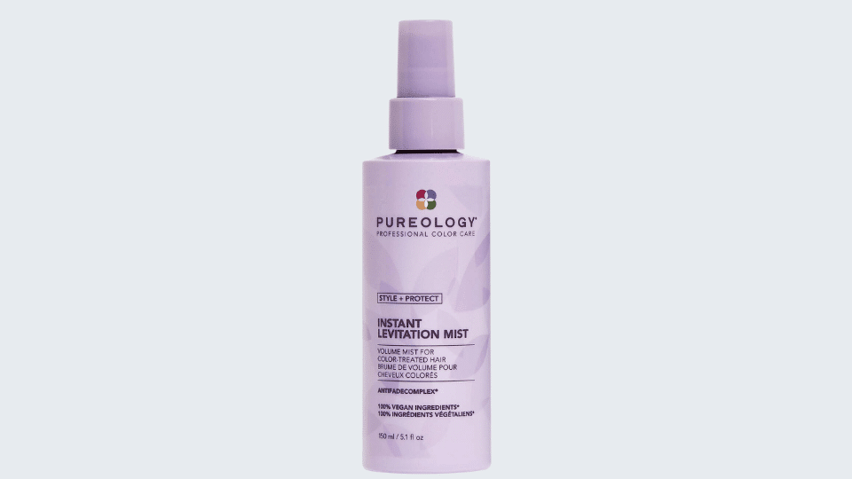 Pureology Style + Protect Instant Levitation Mist bottle on plain background