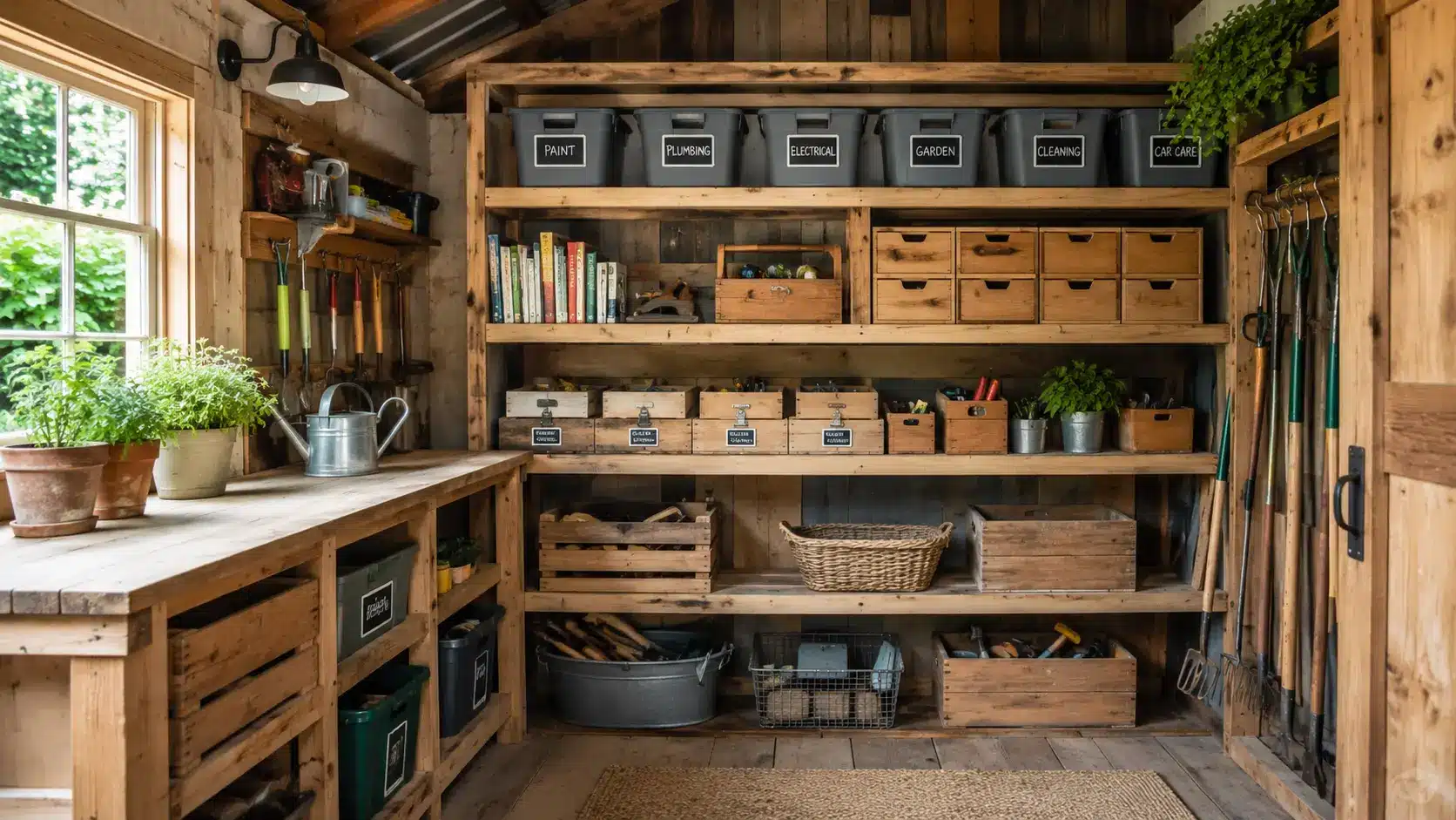 Reclaimed wood shed shelving