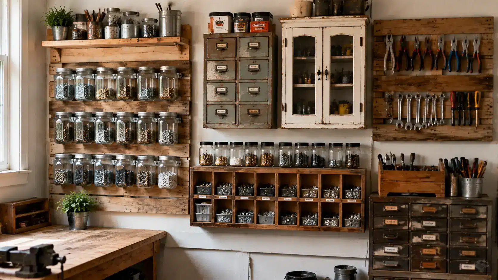 Repurposed household items used for tool storage