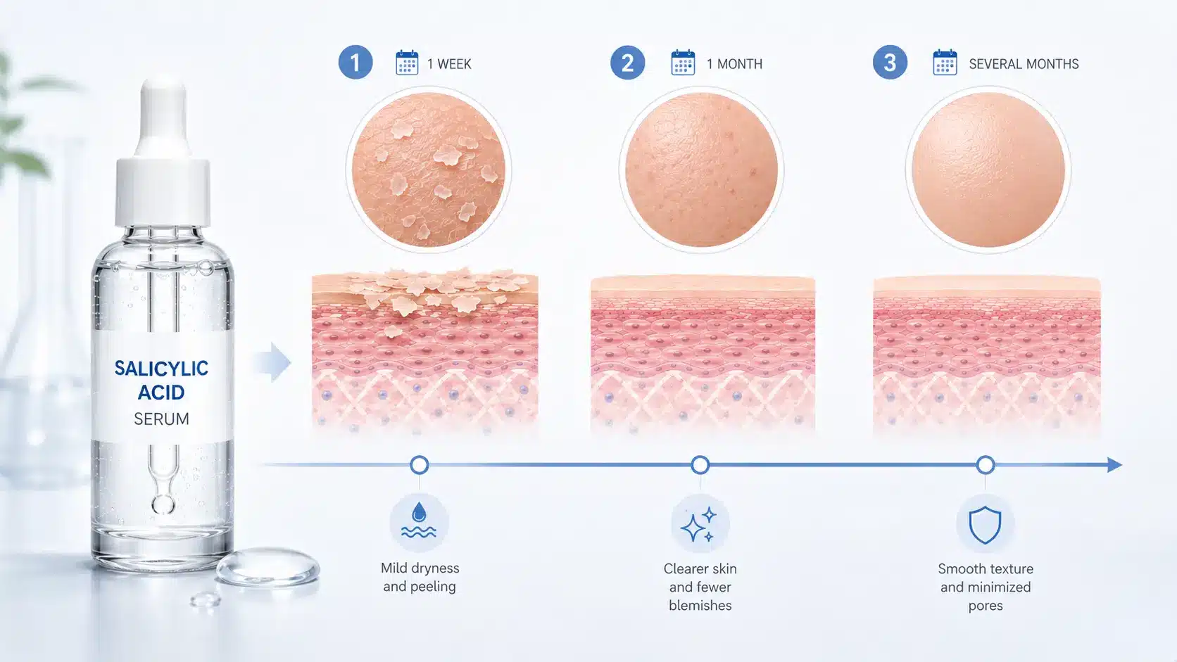 Skincare timeline showing salicylic acid results