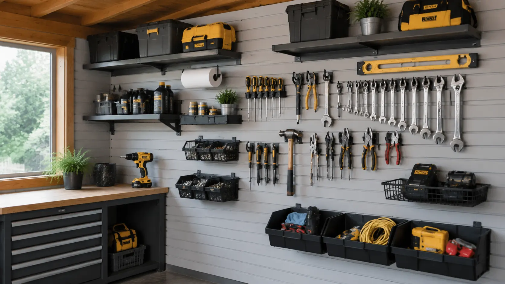 Slatwall storage panel with tools
