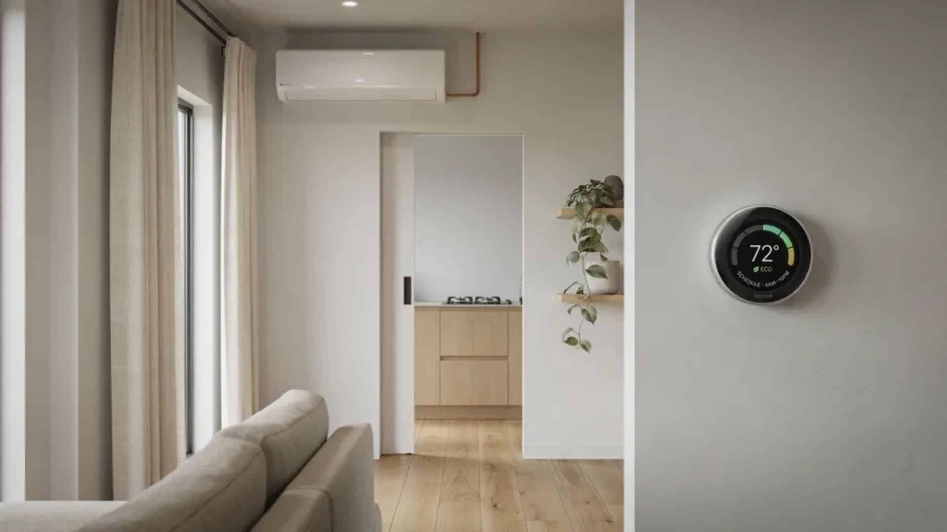 modern home with smart thermostat and efficient appliances showing heating and cooling control to reduce energy use