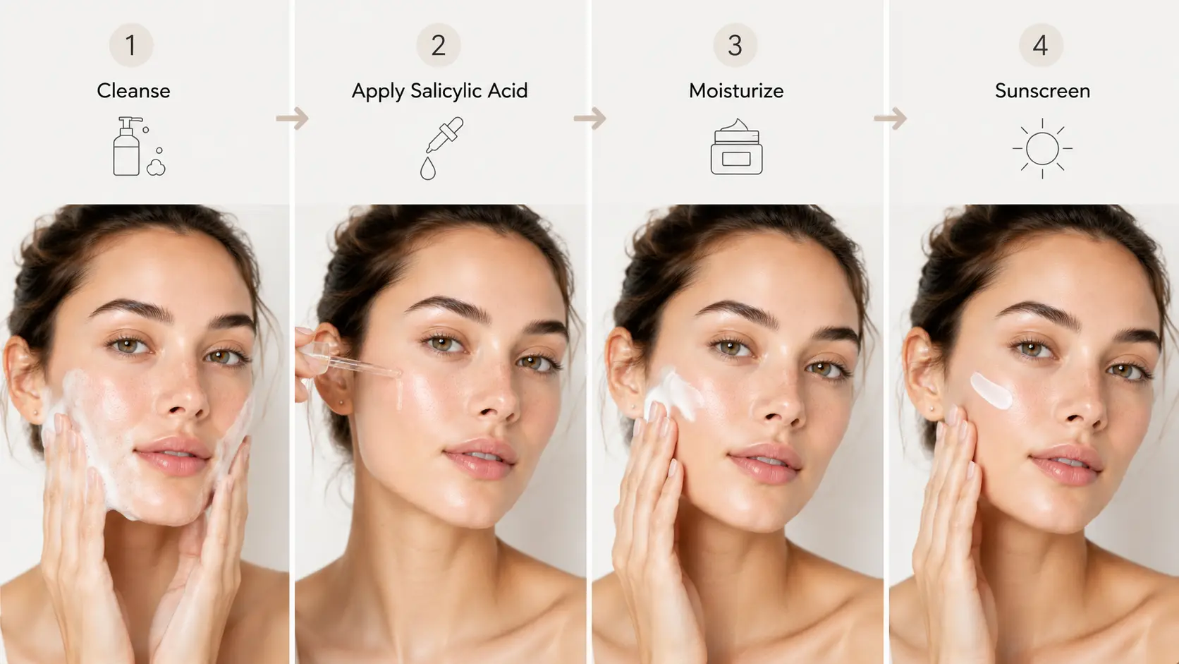 Step-by-step skincare infographic showing how to use salicylic acid