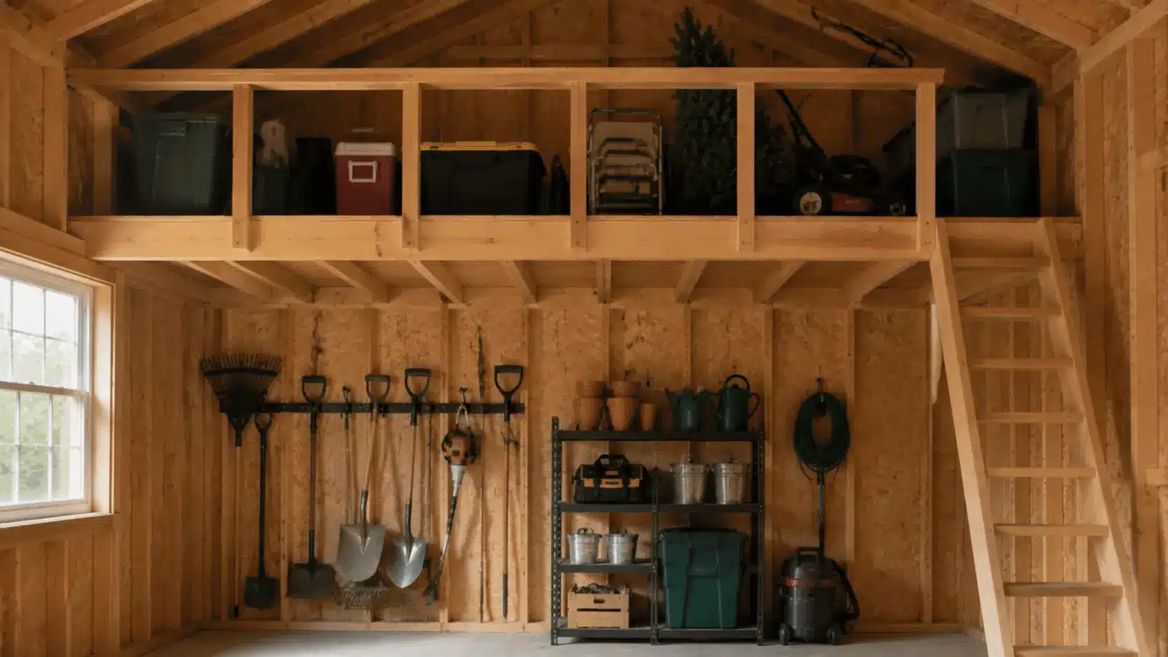Storage loft inside a shed
