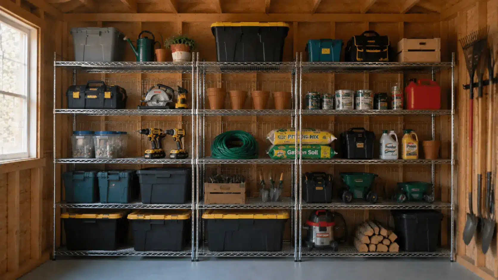 Wire shelving with storage containers